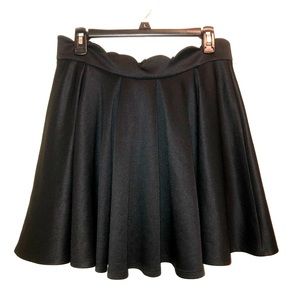 Black Pleated Mini Skirt with Scalloped Waist